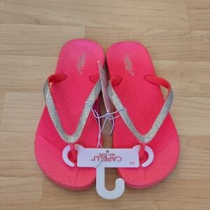Capelli of New York Hot Pink Flip Flops with Silver Glitter Straps Size 35_36